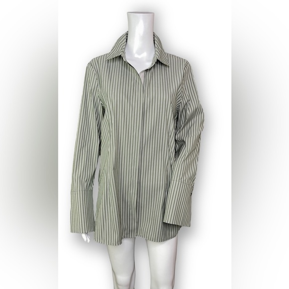 Lafayette 148 Green Striped Button Up Blouse - Picture 4 of 12